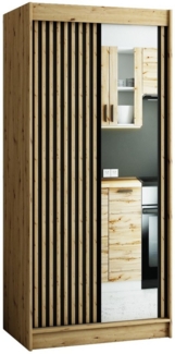 ABIKS MÖBEL Schwebetürenschrank LAMELO 2 mit Zierstreifen, Kleiderschrank mit Spiegeln, Kleiderstange