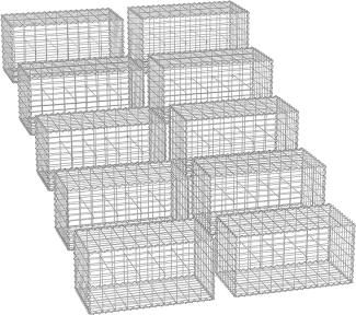 Gabionenkorb, 100 x 50 x 50 cm,10er Set,Metall-Steinkorb mit 5 x 10 cm Maschenweite für Mauersteine, verzinkt, Steingabione Mauer, silber GGB055