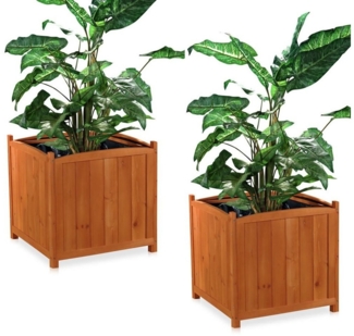 2x 50cm Garten Blumenkübel aus Holz Pflanzkasten Blumentrog Übertopf eckig NEU
