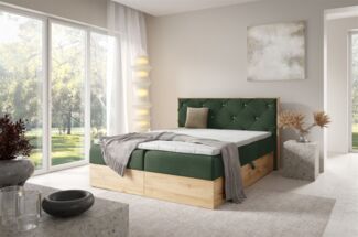 Boxspringbett Schlafzimmerbett HELIOS 140x220cm in Stoff Rouge Dunkelgrün