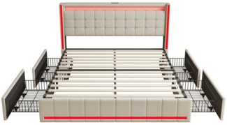 FUROKOY Polsterbett LED-Beleuchtung Doppelbett mit Ladefunktion und 4 Schubladen, (Set, 1-tlg), 160x200 cm Stauraumbett mit Typ-c und USB-Ladefunktion,Beige
