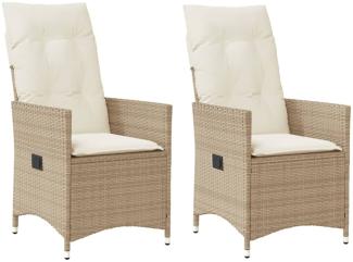 vidaXL Gartensessel mit Kissen 2 Stk. Verstellbar Beige Poly Rattan 365648