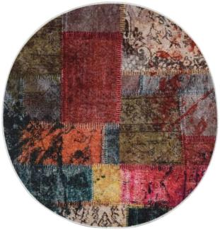 vidaXL Teppich Waschbar Patchwork Mehrfarbig φ120 cm Rutschfest 337969