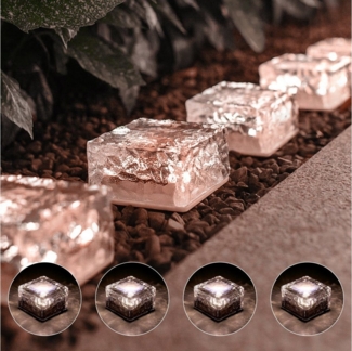 WILGOON LED Solarleuchte LED Solar Bodenleuchten Glaswürfel Eiswürfel-Lampe Deko für Außen, warmweiß, Außen Dekoration Lichter,IP68 Wasserdicht, für Garten, Terrasse