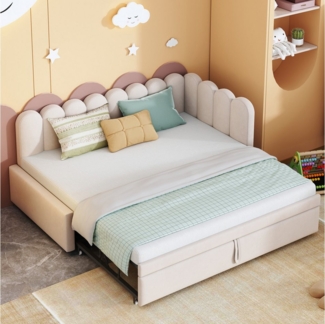 OKWISH Schlafsofa Multifunktionales L-förmiges Polsterbett Kinderbett, 90/180x200 cm Samt, Mit Ausziehfunktion für zusätzliches Bett, ohne Matratze
