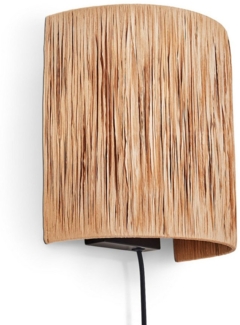 hofstein Wandleuchte Wandlampe aus Metall/Bast in Schwarz/Natur, ohne Leuchtmittel, Stecker und Schalter Leuchte, abnehmbares Kabel, Lichteffekt, 1 x E27