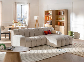 Vente-unique - Ecksofa - Ecke rechts - Chenille Stoff Beige - BELADON