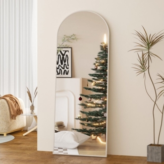 Boromal Ganzkörperspiegel Weiß 150x50cm Standspiegel groß Weiß mit Aluminiumrahmen (Flurspiegel Hochspiegel, Rundbogen), Hängend, Wand gelehnt
