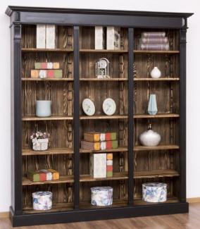 Casa Padrino Landhausstil Regalschrank Schwarz / Dunkelbraun 180 x 39 x H. 197 cm - Massivholz Schrank - Bücherschrank - Wohnzimmerschrank - Büroschrank - Landhausstil Möbel