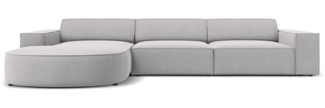 Micadoni 4-Sitzer Samtstoff Sofa Jodie runde Recamiere Links Strukturierter Stoff Hellgrau Kunststoff schwarz