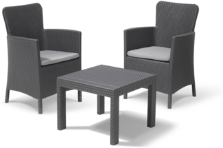 Dmora Loungeset für draußen Brooks, Outdoor-Lounge mit Couchtisch, Terrassenset mit Kissen, 62x60 h89 cm, Anthrazit