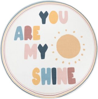 Paco Home Kinderteppich Niloya 363, rund, Höhe: 12 mm, Spielteppich, Kurzflor, Motiv Sonne und Spruch, waschbar