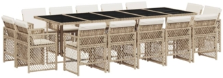 vidaXL 15-tlg. Garten-Essgruppe mit Kissen Beige Poly Rattan 3210874