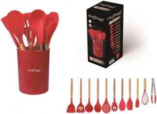 Küchenhelfer Küchenutensilien Set mit Ständer 12-tlg. rot Cheffinger UT-12