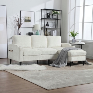Odikalo 3-Sitzer Wohnzimmersofa Loungesofa mit Hocker Stauraum Seitentaschen Mehrfarbig