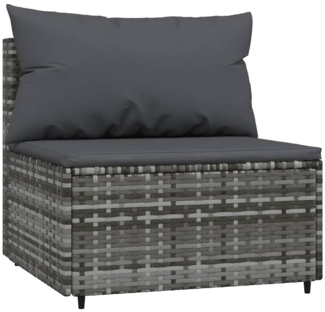 vidaXL Garten-Mittelsofa mit Kissen Grau Poly Rattan 319769