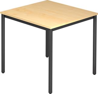 bümö® Besprechungstisch System D-Serie, Tischplatte 80 x 80 cm in Ahorn, Gestell in schwarz