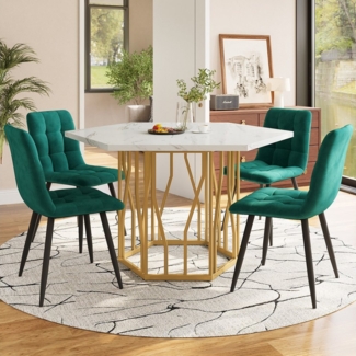 Flieks Essgruppe sechseckiger Esstisch mit 4 Stühlen Set, (Set, 5-tlg, 1 Tisch mit 4 Stühlen), Sitzgruppe Küchetisch 115,5x100x75 cm Esszimmerstuhl Samt