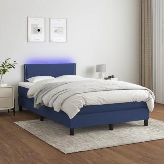 Boxspringbett mit Matratze & LED Stoff Blau 120x200 cm, Härtegrad: H2 [3133067]