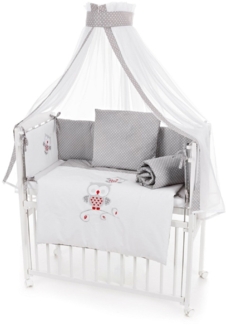Beistellbett mit Matratze & Nestchen – Eulenmotiv Grau