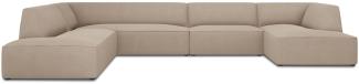 Micadoni 7-Sitzer Panorama Ecke links Sofa Ruby | Bezug Dark Beige | Beinfarbe Black Plastic