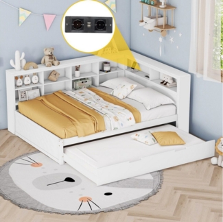 HAUSS SPOLE Schlafsofa 140x200 mit ausziehbarem Bett, USB-Steckdose und Ablagefächern grau