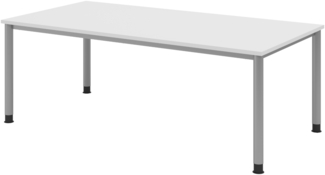 bümö höhenverstellbarer Schreibtisch H-Serie 200x100 cm in weiß, Gestell in Silber - großer PC Tisch für's Büro manuell höhenverstellbar, Computertisch verstellbar, HS-2E-W