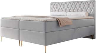 Selsey 'Caresso' Boxspringbett mit Bonellmatratze, Topper, Velours, taubengrau, 180x200 cm