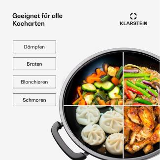 Klarstein Wok Jersey Black Cast Iron Enamel Wok, Gusseisen, Emaille und Edelstahl (Set, Wok 37 cm diameter)