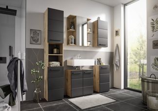 Badezimmer-Set >Vista< (5-tlg.) in Viking Oak / Schwarz - 170 x 190 x 31 (BxHxT)