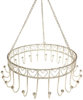 Macosa Home Hängedekoration Pfannenhänger Wurstkrone Deckenkrone Hängekrone Deko Küche Kräuter, Kräuterkrone Weiß rund Metall Landhausstil 24 Haken Küchenkrone