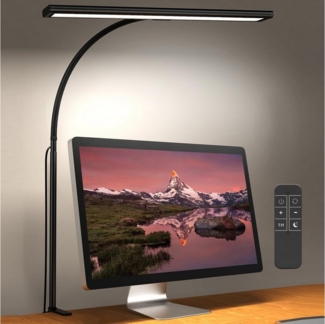 Sunicol LED Schreibtischlampe Klemmbar Tischlampe, 3 Farben und 5 Helligkeitsstufen, Augenschutz, Dimmbar mit Fernbedienung, Timer, 70cm Höhe, Flexibler Schwanenhals