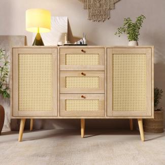 OKWISH Sideboard Esszimmer Wohnzimmer Kommode Stehschrank (Aufbewahrung Sideboard TV-Tisch, 1 St, mit Türen und Schubladen Sideboard), mit großem Stauraum Offwhite Creme Breite 120 cm