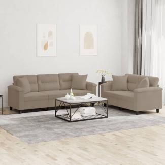 vidaXL 2-tlg. Sofagarnitur mit Kissen Taupe Mikrofasergewebe 3202350