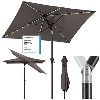 Sekey Sonnenschirm 210 x 140 cm Aluminum Sonnenschirm Rechteckig Marktschirm mit Kurbel, LxB: 210,00x140,00 cm, mit/ohne LED-Lichtern, Sonnenschutz UV50+, Gartenschirm Knickbar