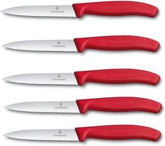 Victorinox | Swiss Classic Tomatenmesser Set | 5-teilig | Wellenschliff | robust & scharf | perfekt für präzises Schneiden | Farbe: Rot