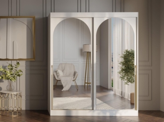 Compleo Schwebetürenschrank Kleiderschrank LUCY, Breite: 180 cm, Kaschmir/Schwarz/weiß Schrank mi Spiegel