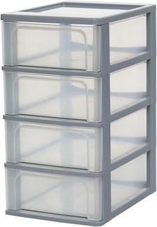 Iris Ohyama, Kunststoff Schubladenbox mit 4 flachen Schubladen, Grau, Easy-Pull-System, A4, A5 & A6 Format, Schreibtisch Organizer für Büro, Schule, Schreibwaren, BPA-frei, Schubladenschrank, OCH-2004
