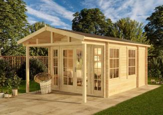 Alpholz Gartenhaus Kim-Avant 40 Gartenhaus aus Holz Holzhaus mit 40 mm Wandstärke inklusive Terrasse Blockbohlenhaus mit Montagematerial