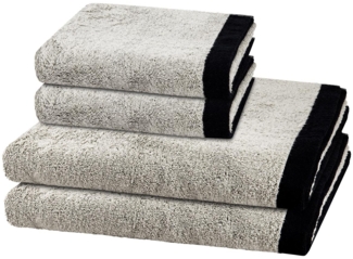 Cawö Lifestyle Splash 4 tlg. Frottier-Set - 2 X Handtuch (50 X 100cm) und 2 X Duschtuch (70 X 140cm) - 522 g/m2 - Platin / schwarz
