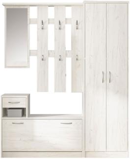 Garderoben-Set IZA Flurgarderobe 155x26x190cm weißeiche Spiegel 3-teilig