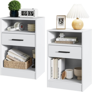 RRX Nachttisch Set 2 Weiß 30 x 40 x 60 cm Beistelltisch mit Schublade