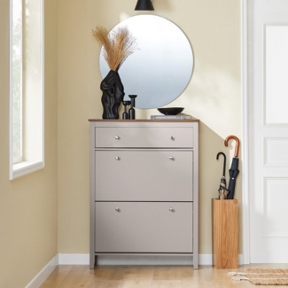 SoBuy Schuhschrank FSR89, Schuhkipper schmal, Kommode für 12-14 Paar Schuhe, Flur mit 2 Klappen Schuhregal mit Schublade Schuhkommode Schuhablage