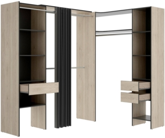 Dmora Großer Kleiderschrank Pali, Schlafzimmermöbel, Schrank, Garderobe, 214x141 h205 cm, Anthrazit und Eiche