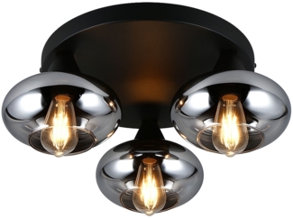Deckenlampe, Metall, schwarz, rauchfarbenes Glas, D 39 cm