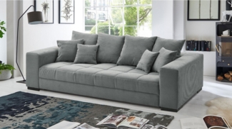 Massivart® Big-Sofa BORNEO Cord beige oder grau 254 cm / 4-Sitzer Cordsofa, Nosagunterfederung / 4 Rückenkissen / 2 mittlere Kissen / 2 Zierkissen