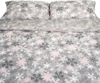 Fleece Bettwäsche aus 100% Polyester Bezug mit Schneeflockenmotiv in Grau 200x220 cm