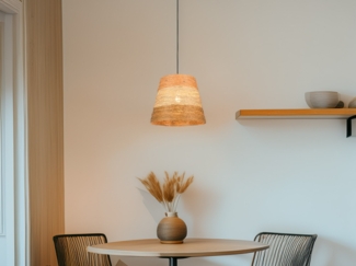 Pendelleuchte JOELINE mit Lampenschirm aus mehrfarbigem Papiergarn, Ø 30cm