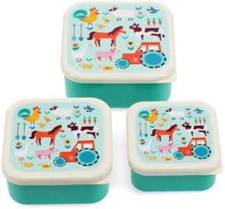 Rex London Lunchbox Snack Box Set Bauernhof, Kunststoff, (Set, 3-tlg, ca. 11,5 x 11,5 x 5,5 cm (große Box), jede Box, passt genau in den größeren Behälter