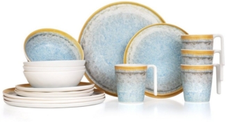 Moritz Camping Tafelgeschirr aus Melamin für 4 Personen 16-teilig | spülmaschinenfest | Picknick Geschirrset | Geschirr Campinggeschirr I Crystal Blue Design